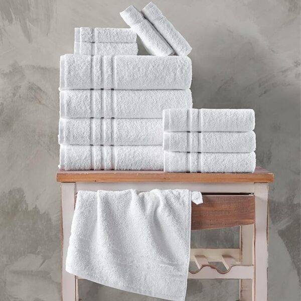 Linen White Bath Towels 4-Pack - 27x54 Inches Soft Lightweight and Highly Absorbent Quick Drying Towels, Premium Quality Perfect for Daily Use - Image 2