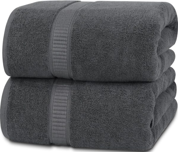 Luxurious Jumbo Bath Sheet 2 Piece - 600 GSM 100% Ring Spun Cotton Highly Absorbent and Quick Dry Extra Large Bath Towel - Super Soft Hotel Quality Towel (35 x 70 Inches, Grey)