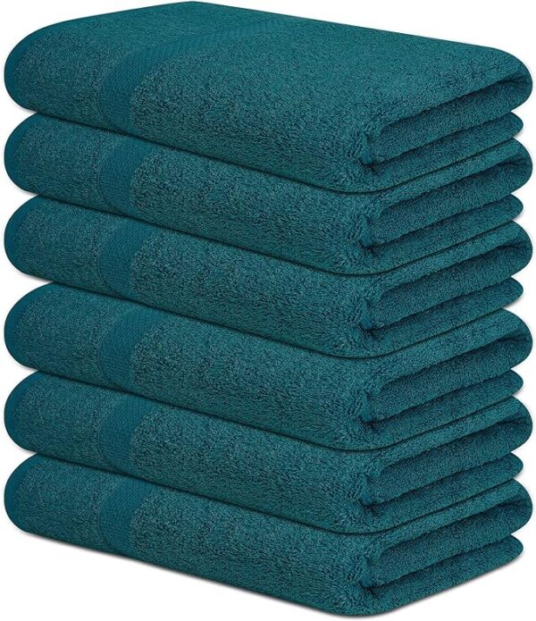 Green Bath Towels Pack of 6-24x48 inch Cotton Terry Towels for Bathroom Highly Absorbent, Soft Feel, Quick Dry, Lightweight Bath Towels for Shower, Pool, Gym, SPA, Hotel & Daily Use Towels